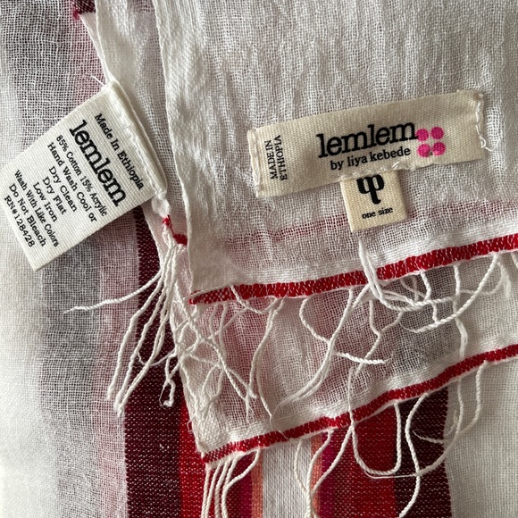 Lemlem By Liya Kebede Ethiopian Striped Cotton Gauze Scarf Stripes & Dots Shawl - Picture 6 of 6